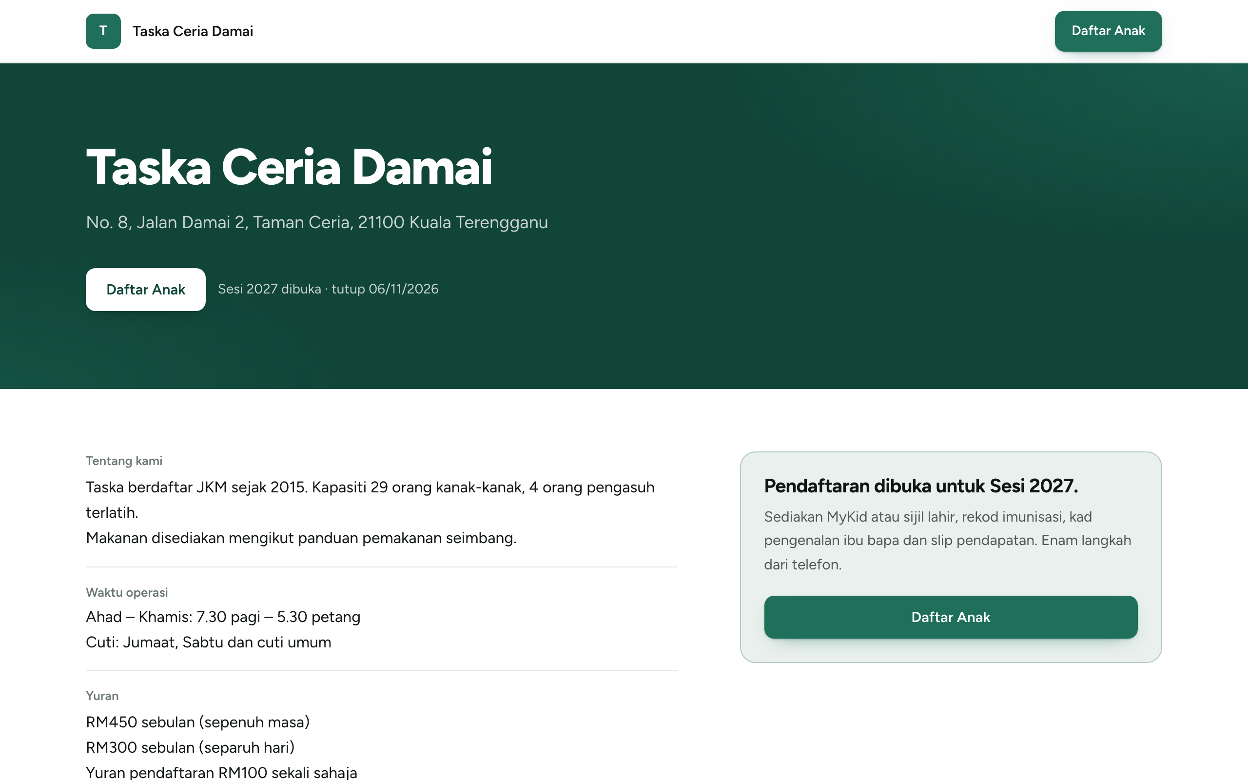 Tangkapan skrin: Laman taska sendiri